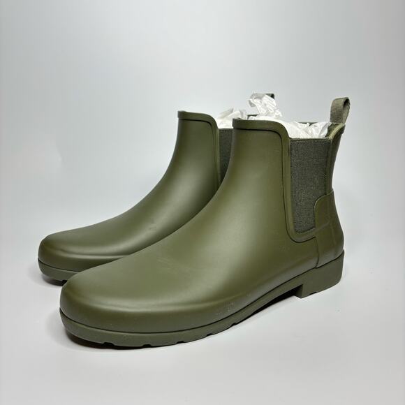 Hunter Original Refined Waterproof Chelsea Rain Boots in Ismarken Olive - Picture 1 of 8